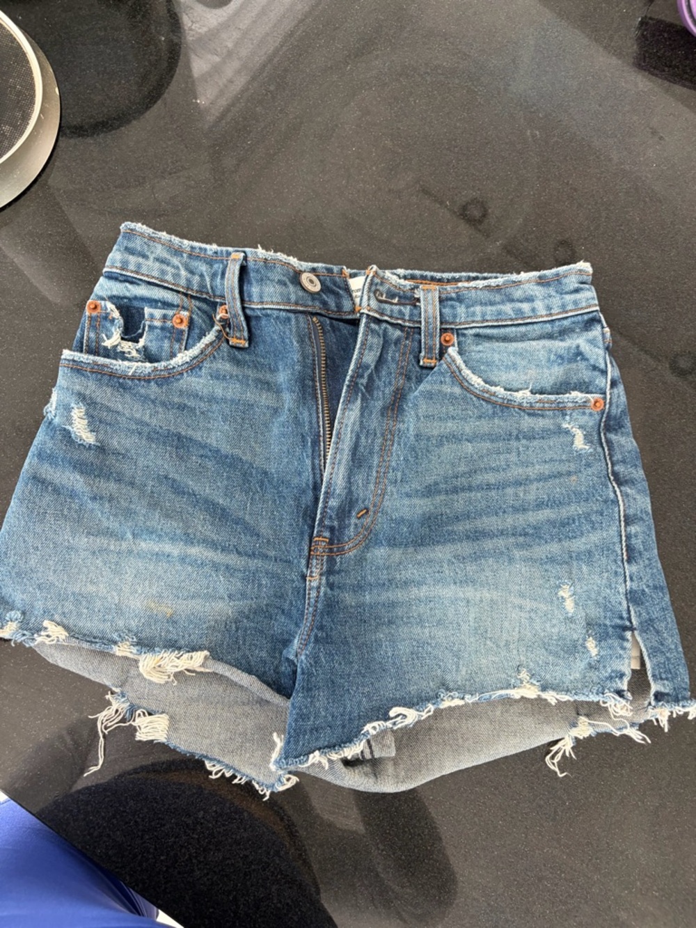 Abercrombie & Fitch Blue Distressed High-Rise Denim Shorts